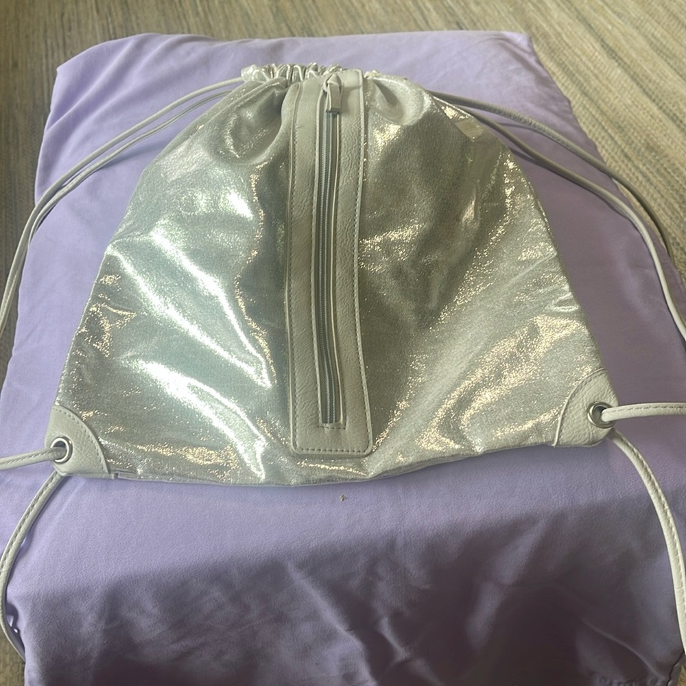 Shimmering Silver Glamor Drawstring Backpack - image 1